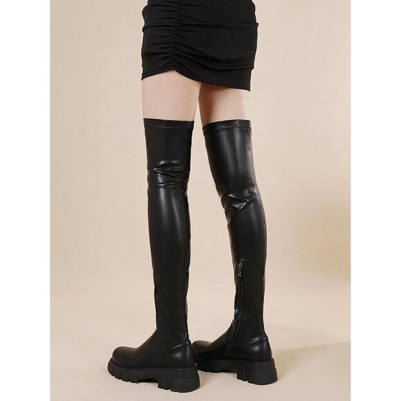 Women Black-pu Synthetic Comfortable Thigh High Over The Knee High Boot - Picture 6 of 8